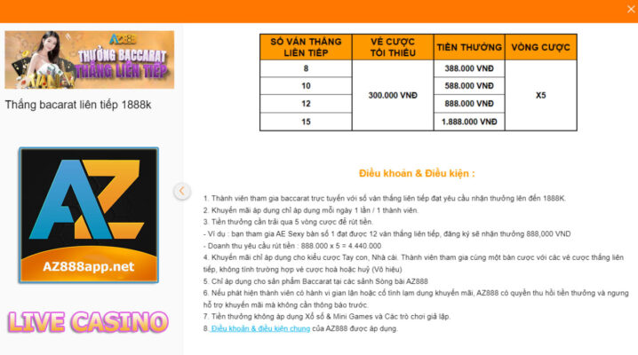 Phần thưởng hấp dẫn của nhà cái AZ888 tại sảnh Live casino